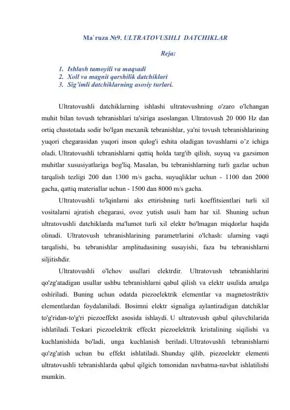 ULTRATOVUSHLI DATCHIKLAR