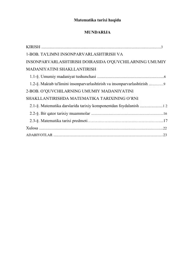 Matematika tarixi haqida