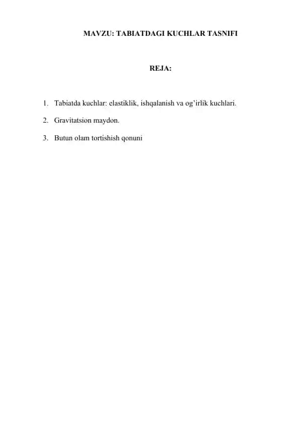 Tabiatdagi Kuchlar Tasnifi