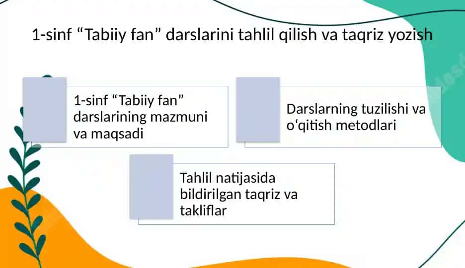 1-sinf "Tabiiy fan" darslarini tahlil qilish va taqriz yozish