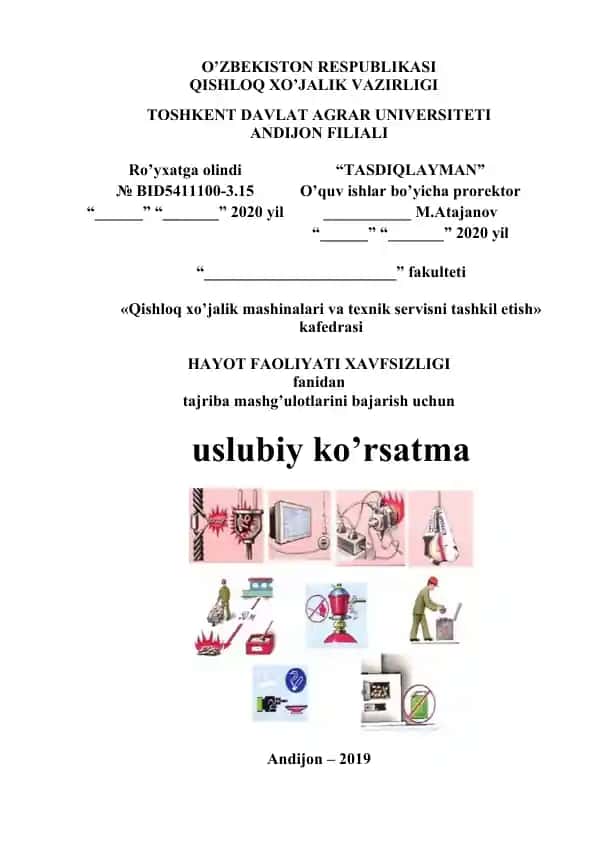 Uslubiy ko’rsatma "Xayot faoliyati xavfsizligi" fani bo’yicha
