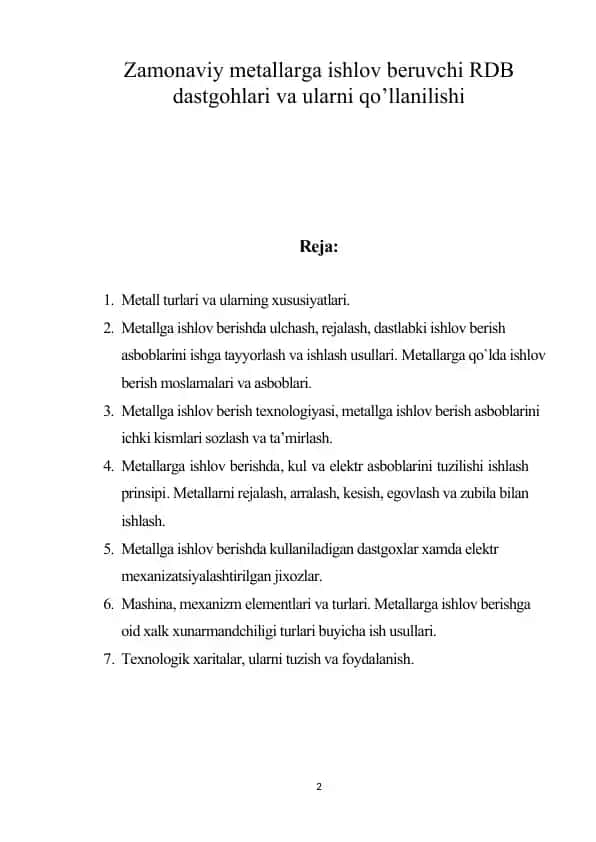 Metallarga ishlov berish texnologiyasi