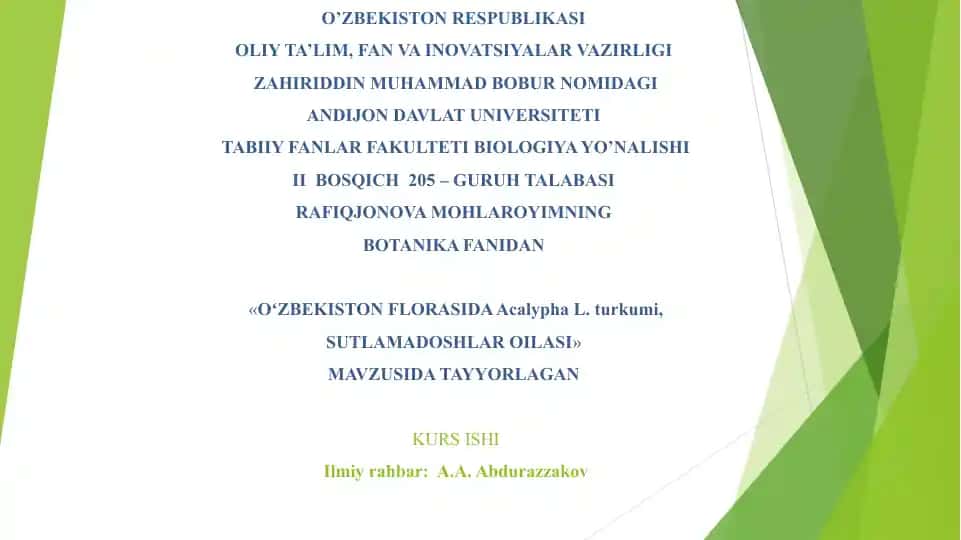 O'ZBEKISTON FLORASIDA Acalypha L. turkumi, SUTLAMADOSHLAR OILASI