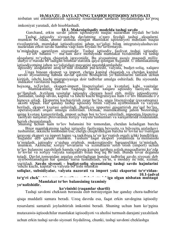 Davlatning Tashqi Iqtisodiy Siyosati