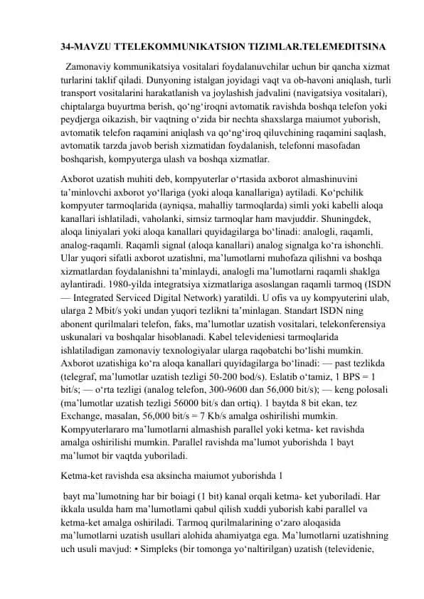 Zamonaviy kommunikatsiya tizimlari