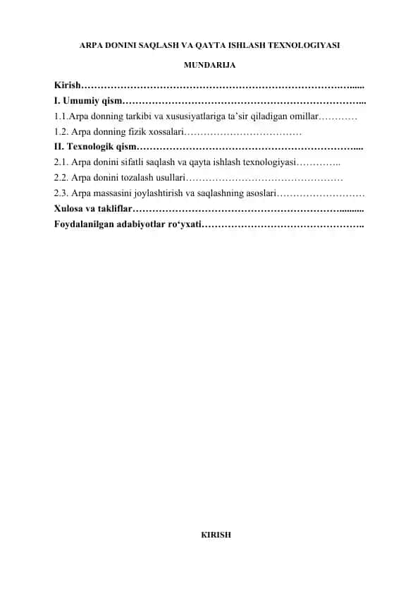 ARPA DONINI SAQLASH VA QAYTA ISHLASH TEXNOLOGIYASI