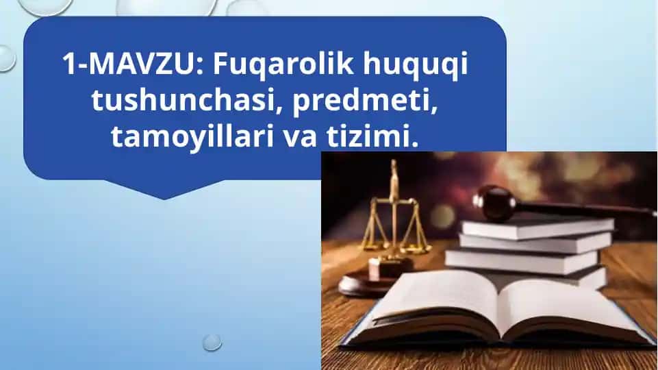 Fuqarolik huquqi tushunchasi, predmeti, tamoyillari va tizimi