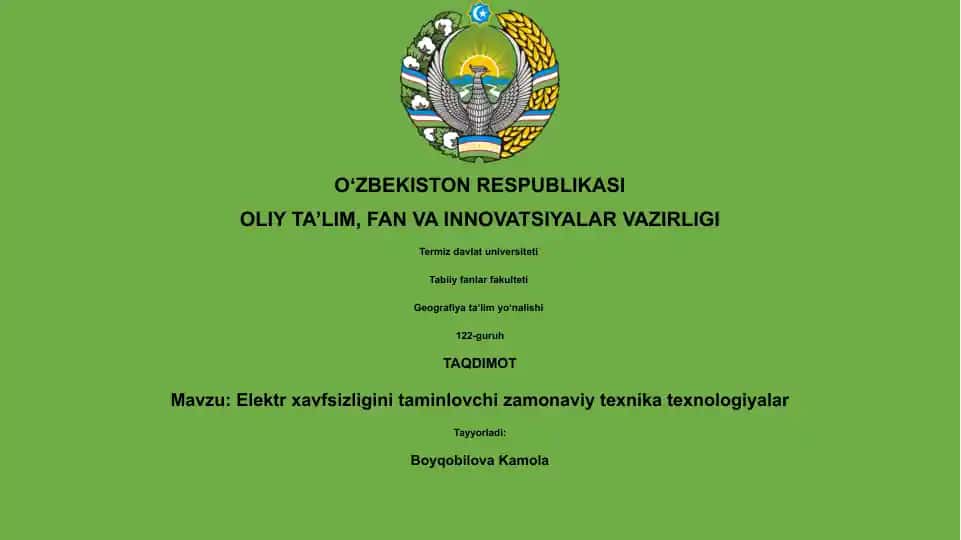 Elektr xavfsizligini taminlovchi zamonaviy texnika texnologiyalar