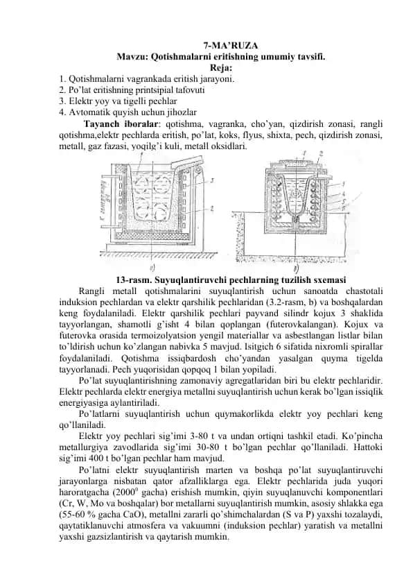 Rangli metall qotishmalarini suyuqlantirish uchun elektr pechlar