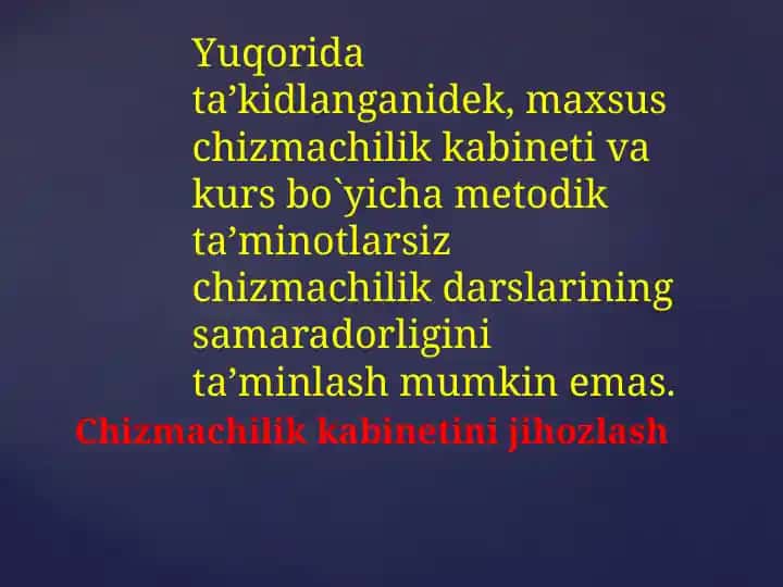 Chizmachilik kabinetini jihozlash bo‘yicha kurs ishi