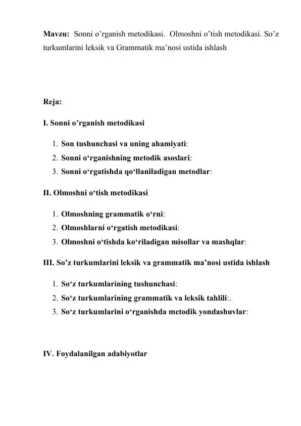 Ona tili o’qitish metodikasi