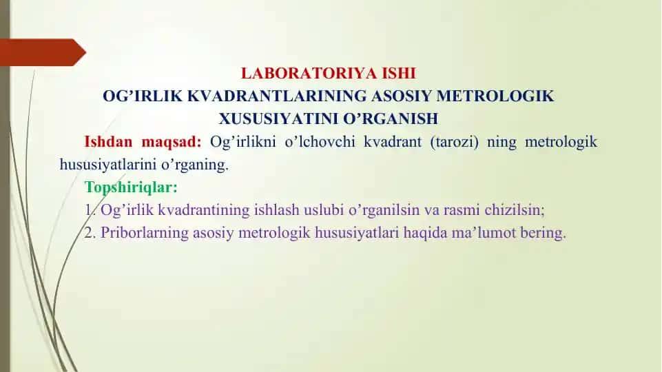 OGʼIRLIK KVАDRАNTLАRINING АSOSIY METROLOGIK XUSUSIYATINI OʼRGАNISH