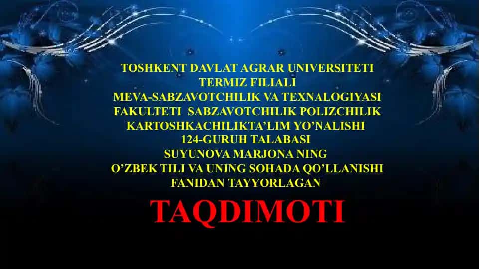 SUYUNOVA MARJONA NINGO’ZBEK TILI VA UNING SOHADA QO’LLANISHI FANI