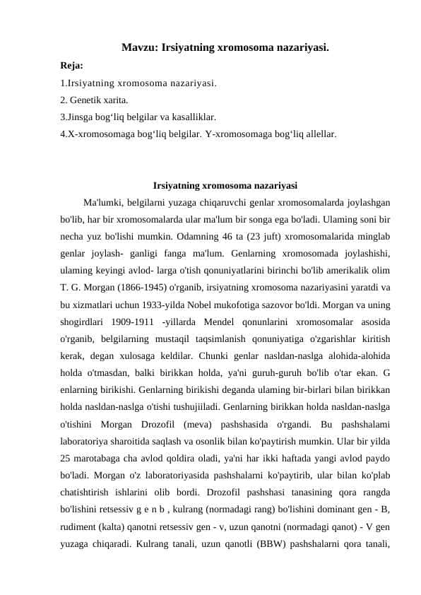 Irsiyatning xromosoma nazariyasi