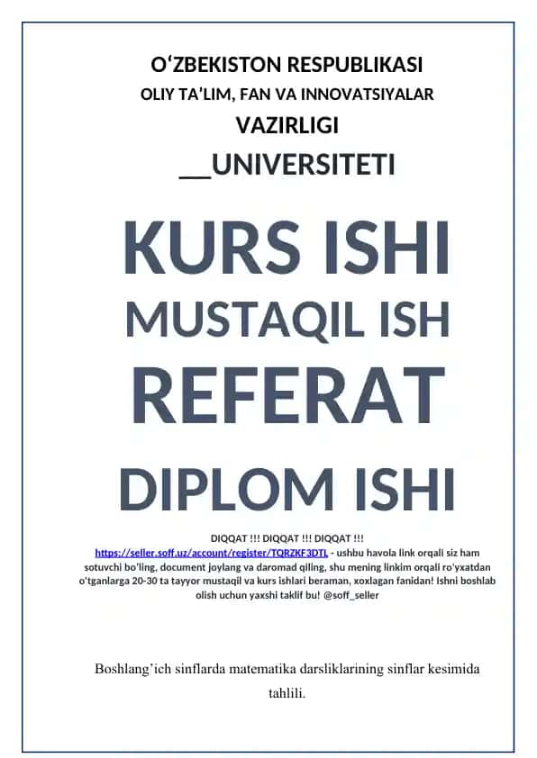 Boshlang‘ich sinflarda matematika darsliklarining sinflar kesimida tahlili