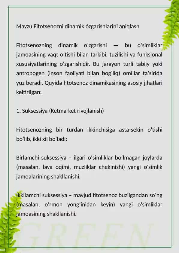 Fitotsenoz dinamikasi
