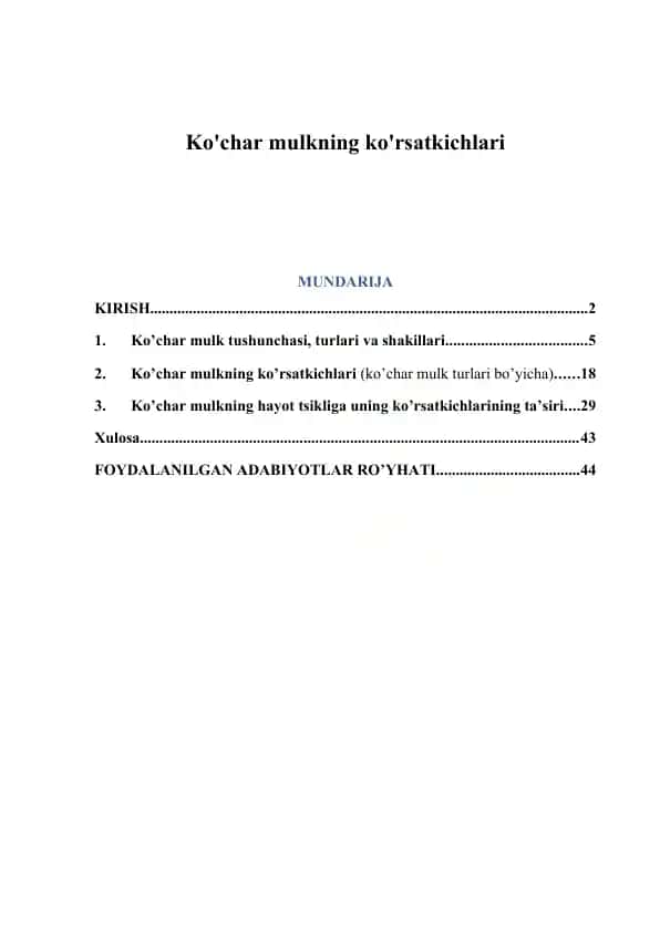 Ko’char mulkni baholash kurs ishi