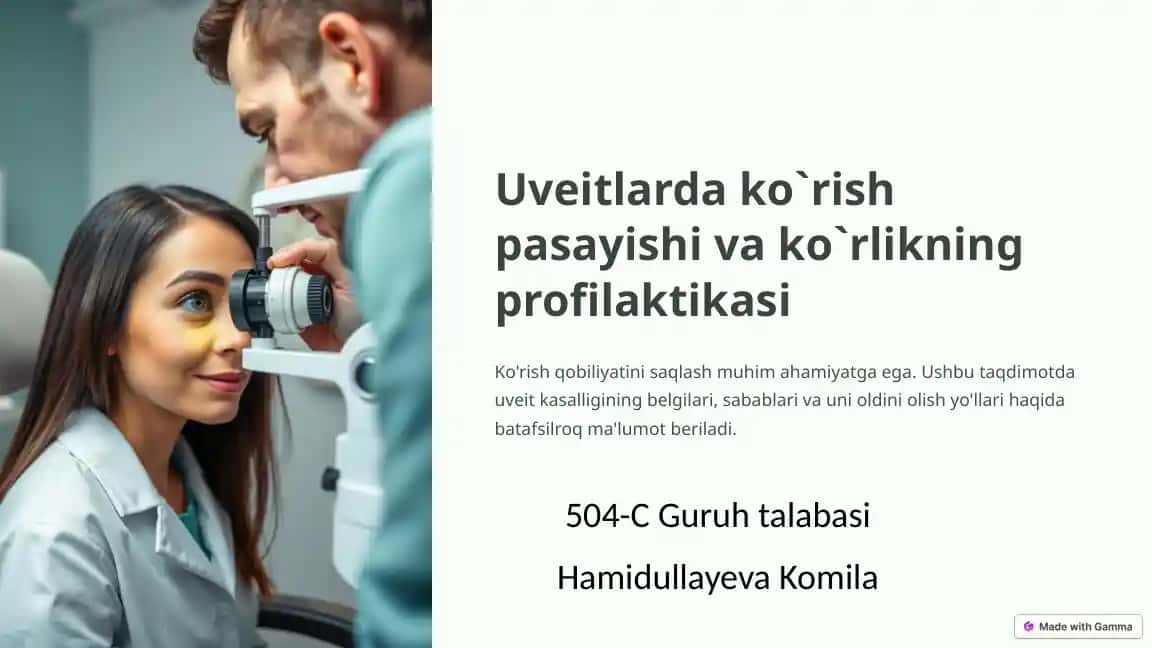Uveitlarda ko`rish pasayishi va ko`rlikning profilaktikasi