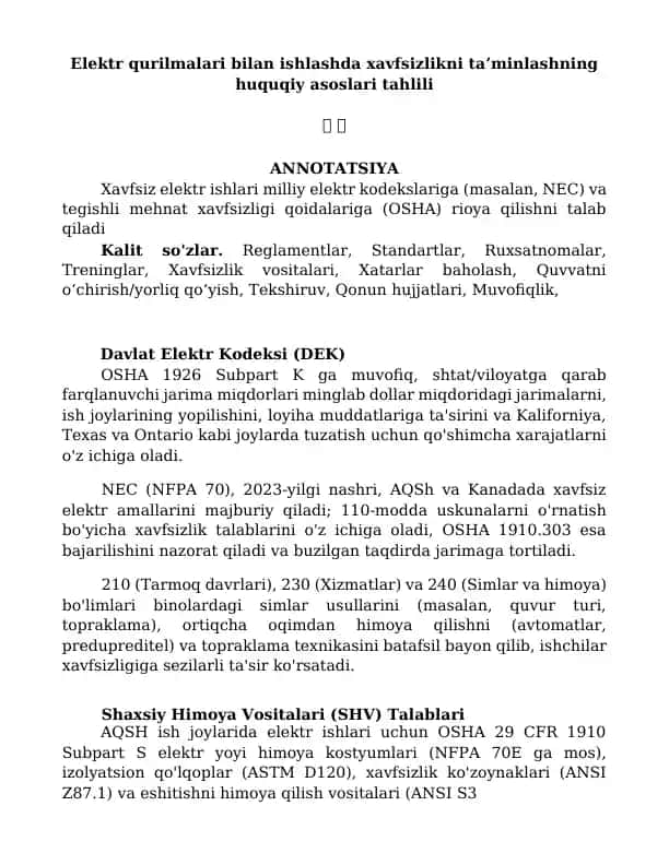 Xavfsiz elektr ishlari