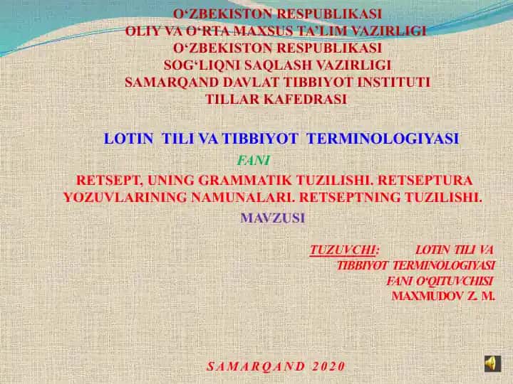 LOTIN TILI VA TIBBIYOT TERMINOLOGIYASI
