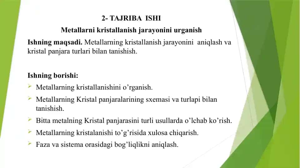 Metallarni kristallanish jarayonini urganish