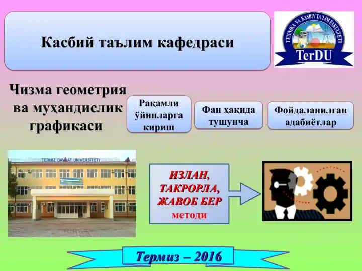 Chizma Geometriya va Muhandislik Grafikasi Mehnat Ta'lim Metodikasi Fani