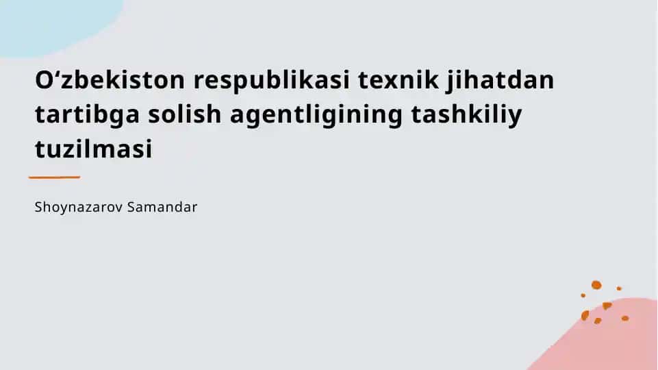 Oʻzbekiston respublikasi texnik jihatdan tartibga solish agentligining tashkiliy tuzilmasi