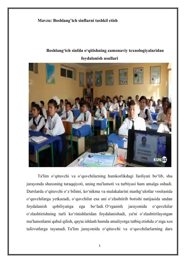 Boshlang‘ich sinflarni tashkil etish