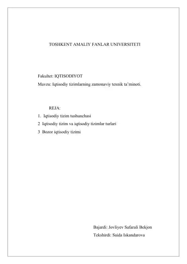 Iqtisodiy tizimlar va ularning turli xususiyatlari