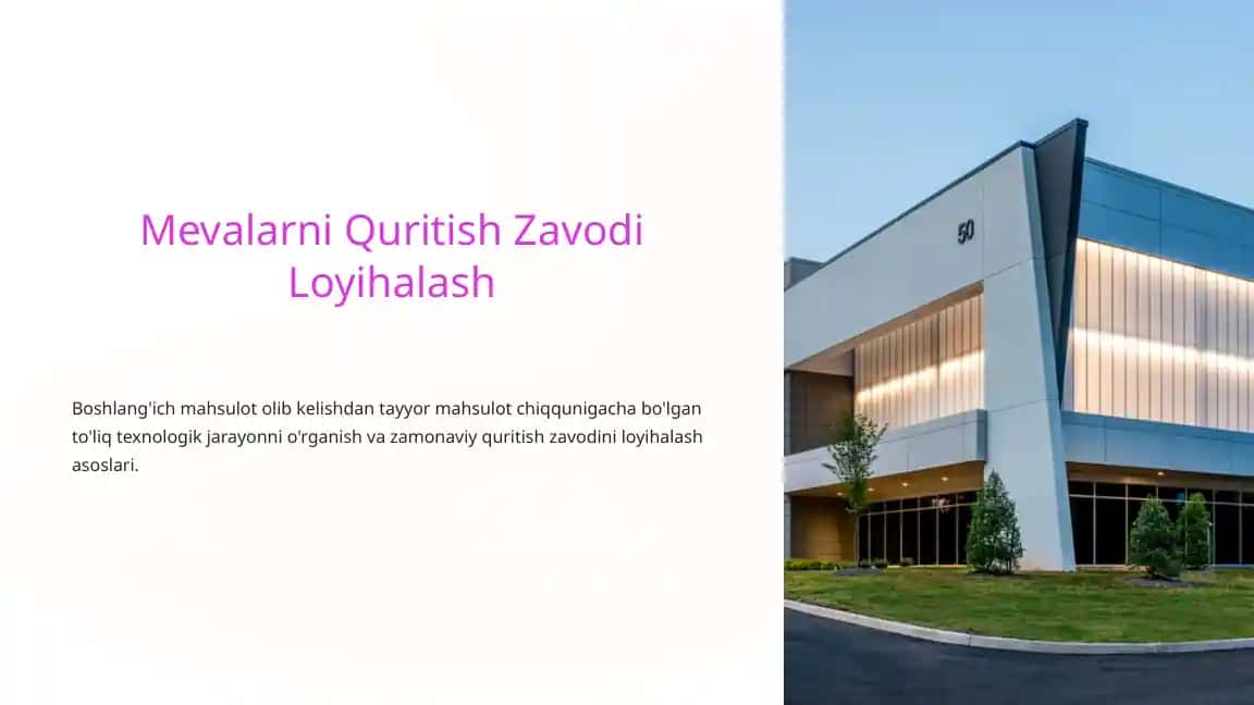 Mevalarni Quritish Zavodi Loyihalash