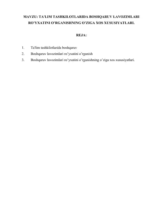 Boshqaruv lavozimlari ro’yxatini o’rganish