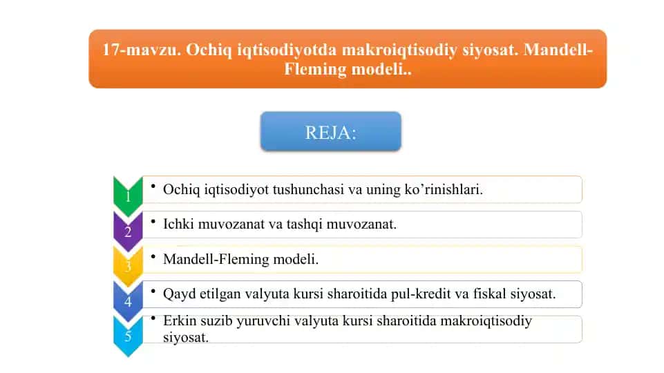 Ochiq iqtisodiyot tushunchasi va uning ko’rinishlari
