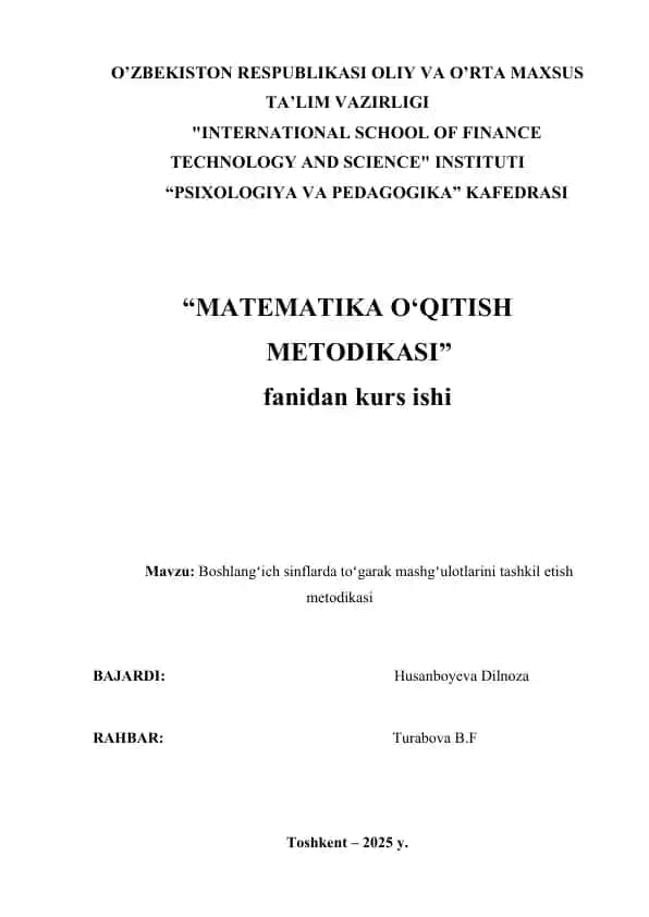 Boshlangʻich sinflarda toʻgarak mashgʻulotlarini tashkil etish metodikasi