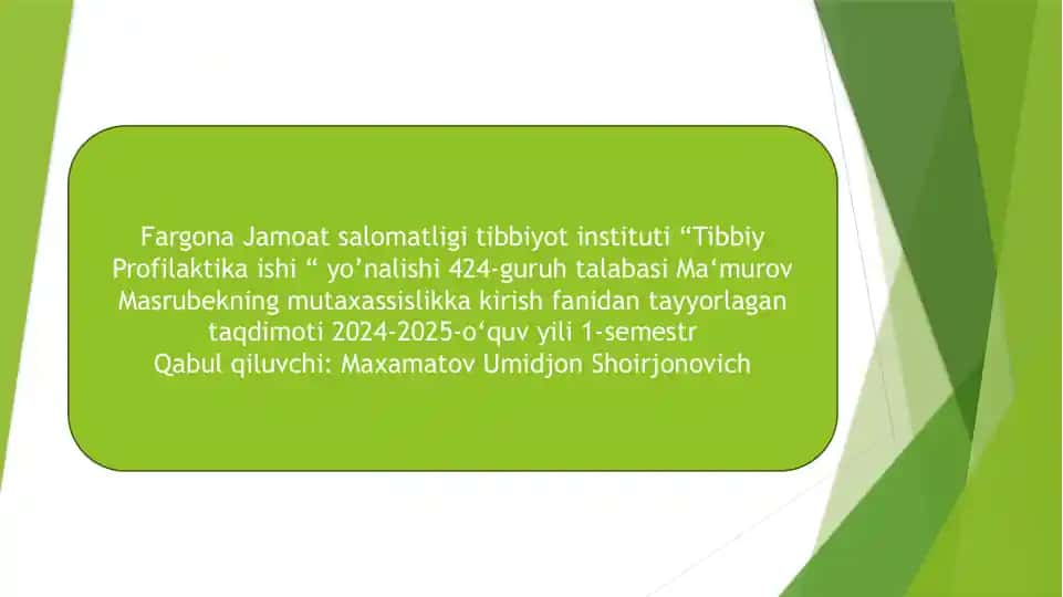 Gigiyena sohasidagi umum davlat me'yoriy qonuniy hujjatlar bilan tanishish
