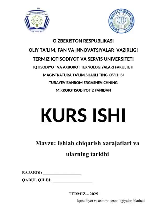 Mikroiqtisodiyot-2 fanidan kurs ishi