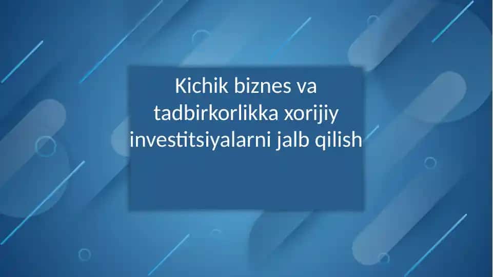 Kichik biznes va tadbirkorlikka xorijiy investitsiyalarni jalb qilish
