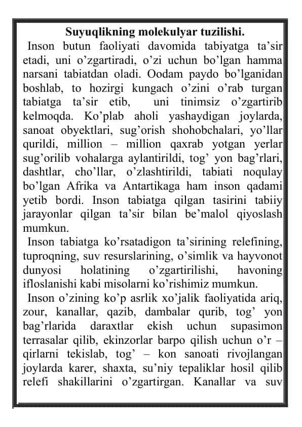 Tabiat va inson faoliyati haqida taqdimot