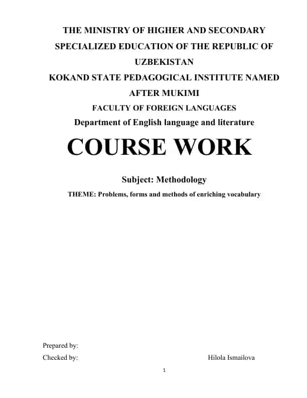 Methodology Course Work: Problems, Forms and Methods of Enriching Vocabulary