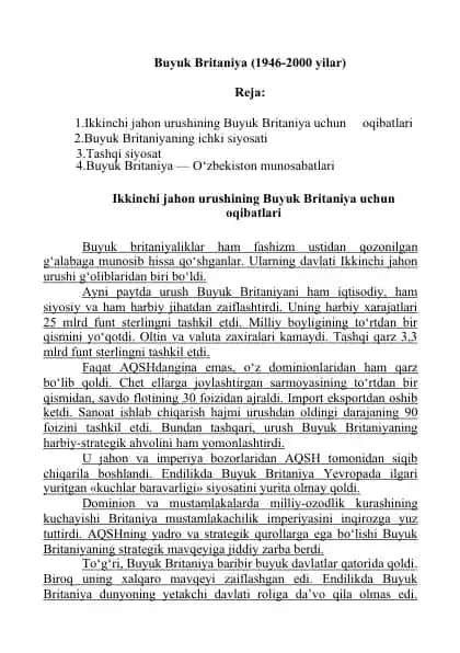 Ikkinchi jahon urushining Buyuk Britaniya uchun oqibatlari