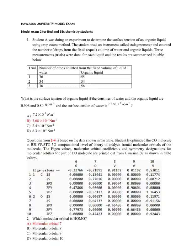 Chemistry Model Exam and Molecular Orbital Analysis Presentation