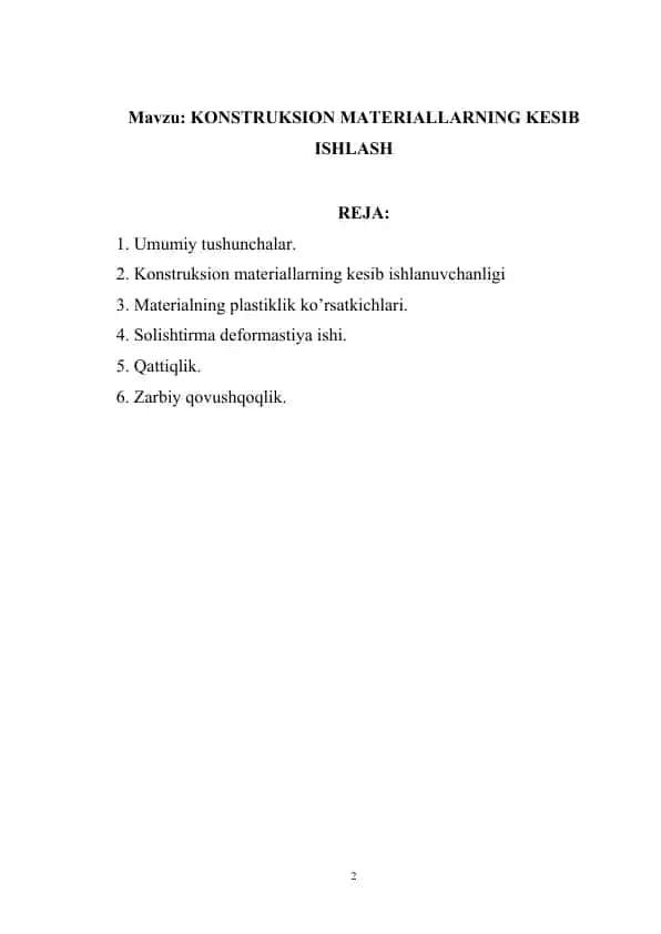 KONSTRUKSION MATERIALLARNING KESIB ISHLASH