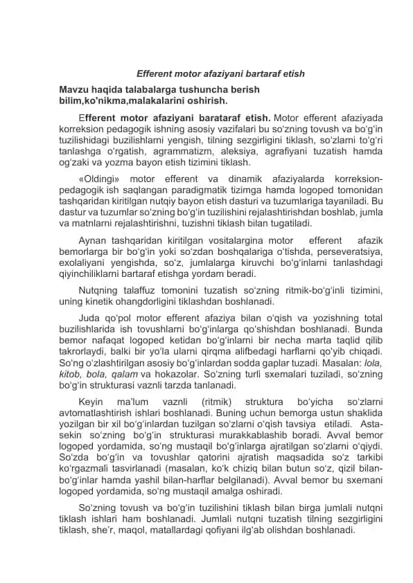 Efferent motor afaziyani bartaraf etish