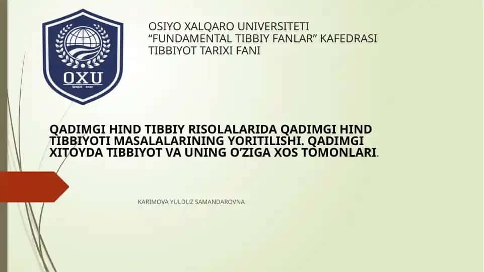 Qadimgi Hind Tibbiyot va Qadimgi Xitoy Tibbiyoti
