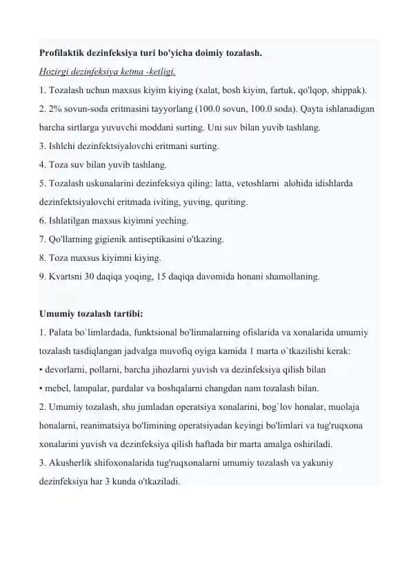 Dezinfeksiya usullari bo'yicha qo'llanma