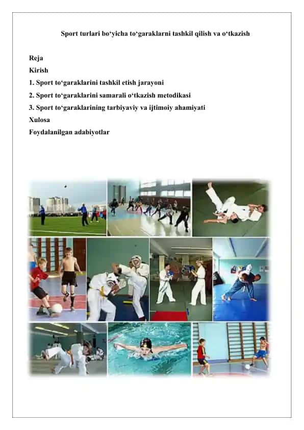 Sport to'garaklarini tashkil etish va o‘tkazish