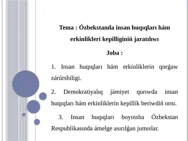 Ózbekstanda insan huqıqları hám erkinlikleri kepilliginiń jaratılıwı