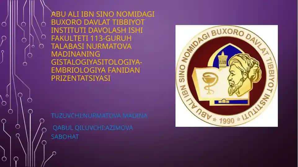 Gistalogiya Sitologiya-Embriologiya fanidan prezintatsiya