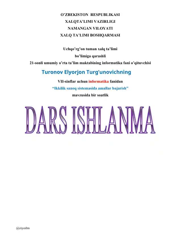 Ikkilik sanoq sistemasida amallar bajarish