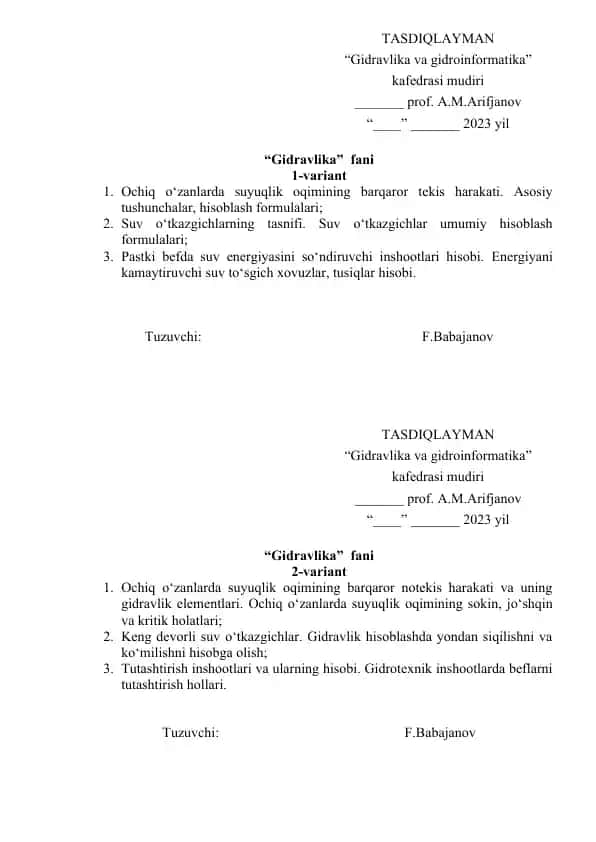 Gidravlika va gidroinformatika