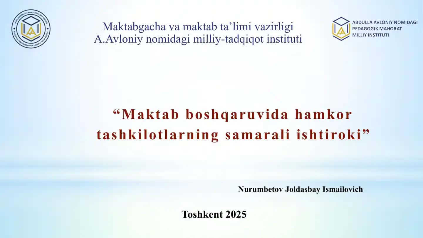 Maktab boshqaruvida hamkor tashkilotlarning samarali ishtiroki